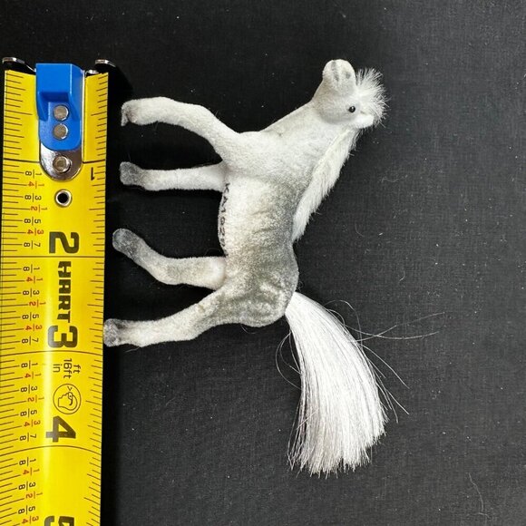 Vintage White Flocked Pony Fur Mane Tail 3in Miniature Horse Toy Fuzzy White - Picture 12 of 14